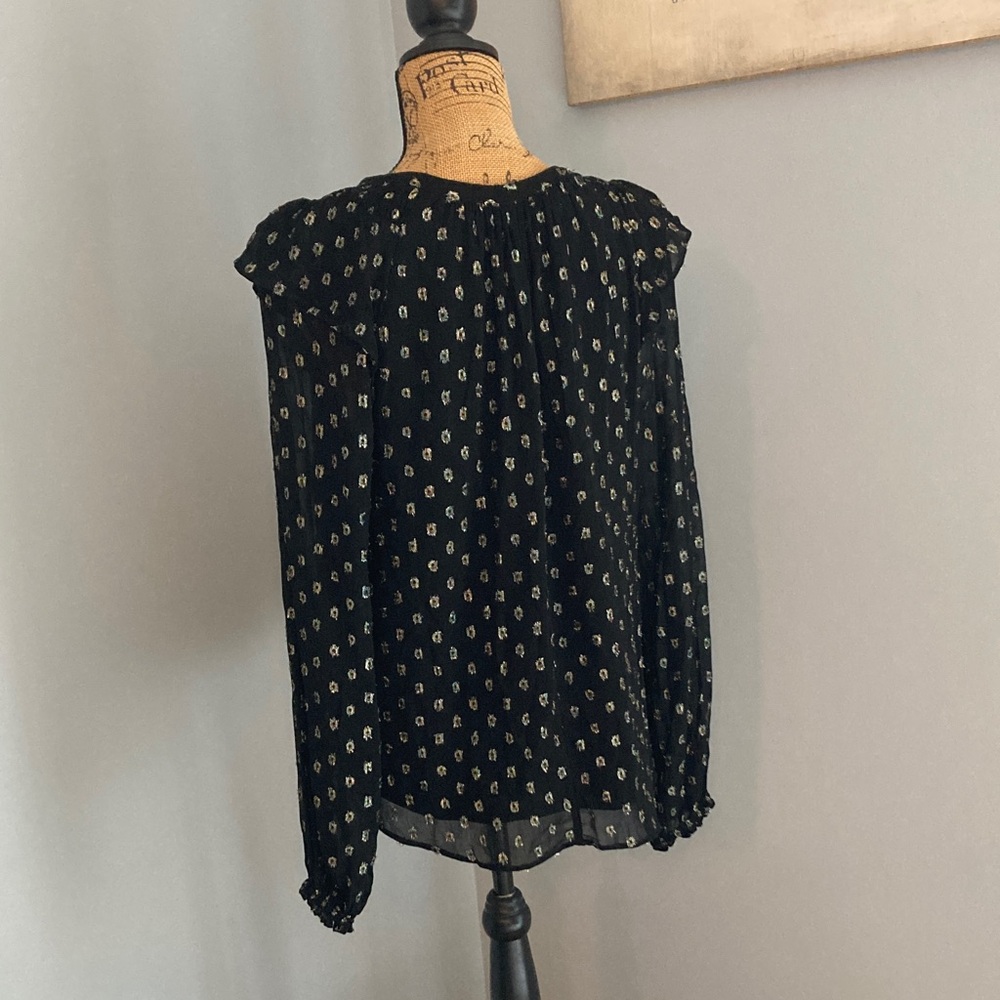 LOFT Black Blouse with Silver Sparkle Pattern Women Size Medium - Picture 3 of 11